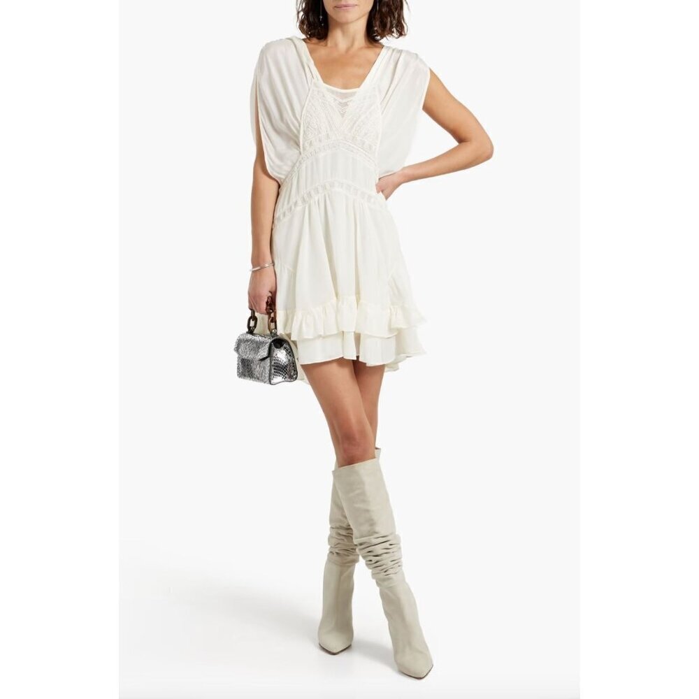 IRO Conor Embellished Silk Mini Dress Ecru Ivory Womens Size FR 40 US 8